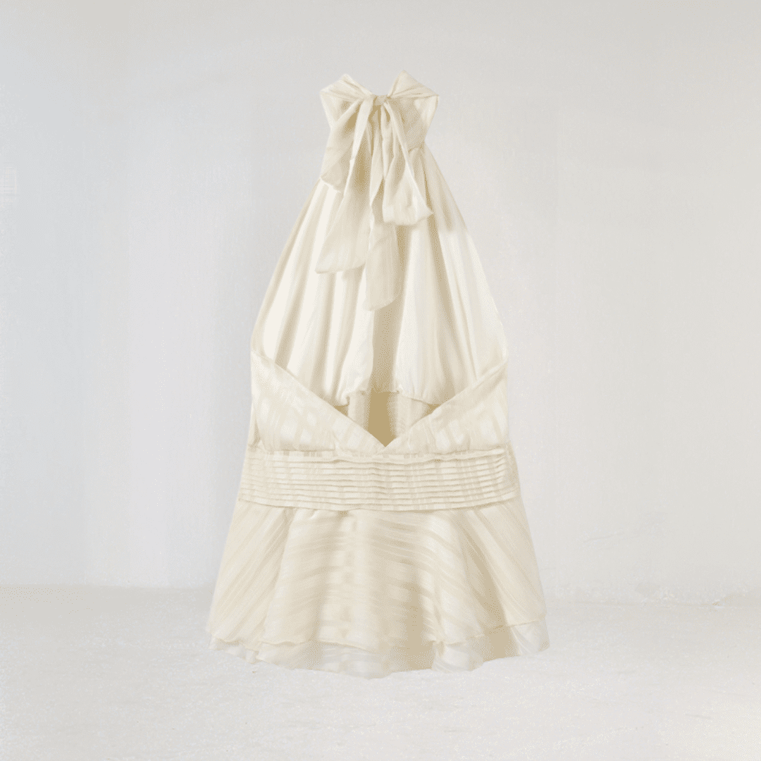 Lyra Chiffon Halter Mini Dress – Backless Tie Detail with Flowy Ruffle Skirt