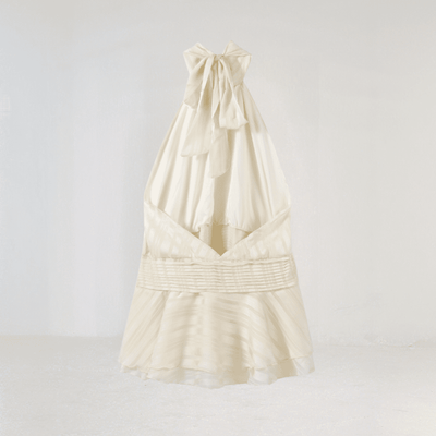 Lyra Chiffon Halter Mini Dress – Backless Tie Detail with Flowy Ruffle Skirt