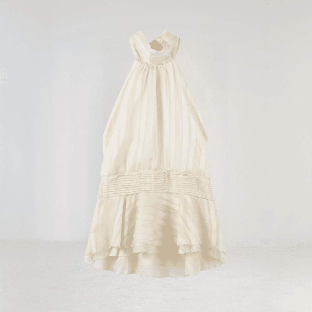 Lyra Chiffon Halter Mini Dress – Backless Tie Detail with Flowy Ruffle Skirt