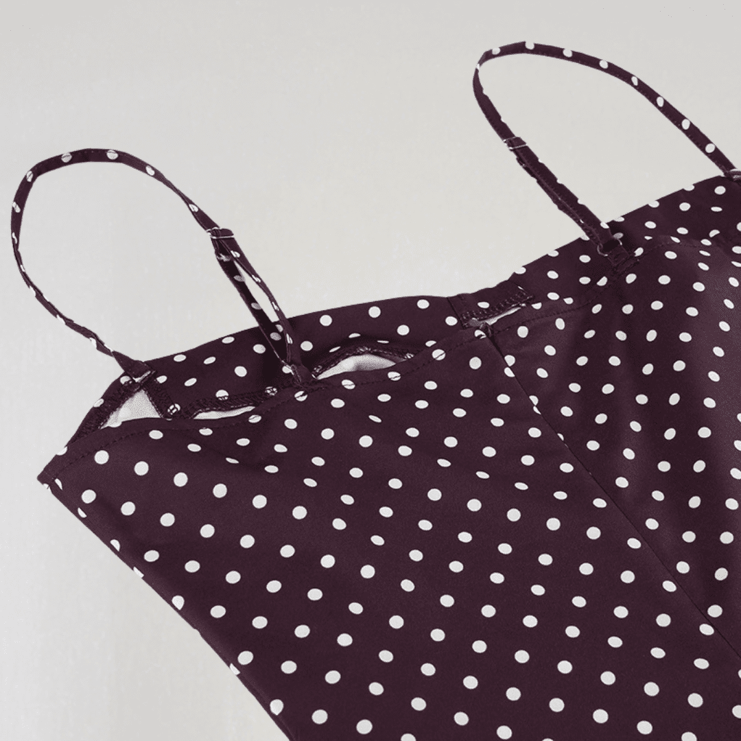 Marina Polka Dot Mini Dress – Sweetheart Neckline in Chocolate Brown