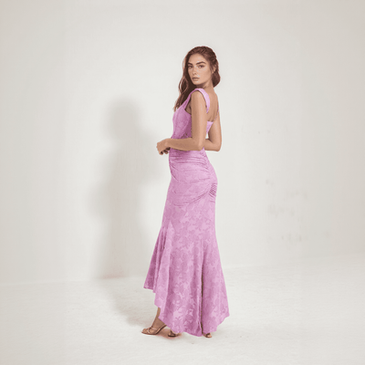 Celestia Lace Mermaid Dress – Off-Shoulder Maxi with Ruched Waist & Flared Hem