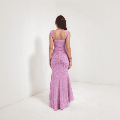 Celestia Lace Mermaid Dress – Off-Shoulder Maxi with Ruched Waist & Flared Hem