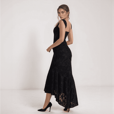 Celestia Lace Mermaid Dress – Off-Shoulder Maxi with Ruched Waist & Flared Hem
